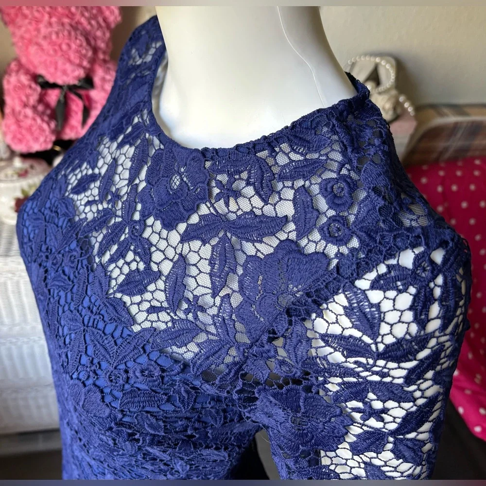 J. Crew Collection Lace Sheath Mini Dress Guipure Sheer in dark blue Size 0